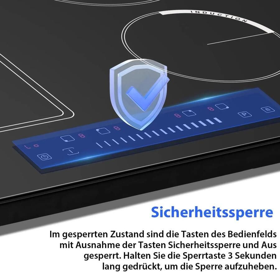 Merkloos Inductie kookplaat Induction Hob Induction Cook Top Inductie Fornuis Elektrische Brander 4 Platen met Stekker Inbouw 59 cm 500 W Combinatiezone voor Grill Slider Touch Control 220 V 50 Hz Zwart - Foto 3