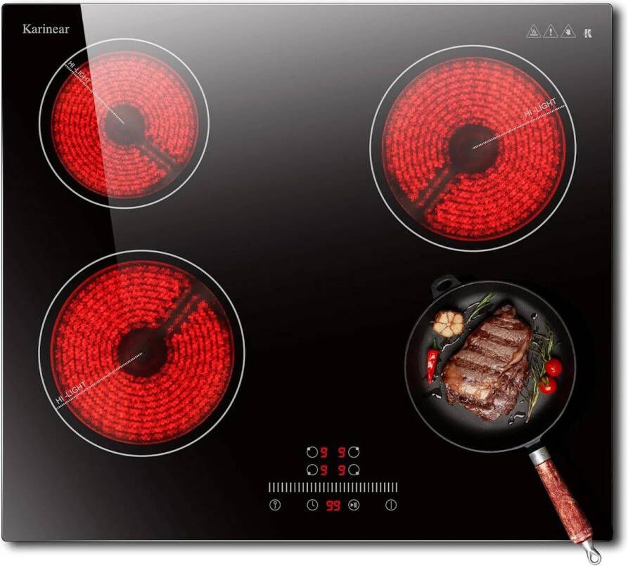 Inductie kookplaat Induction Hob Induction Cook Top Inductie Fornuis Elektrische Brander 4 Zone 60cm Schuif- en aanraakbediening 6000W Zwart Veiligheidsslot Zonder stekker