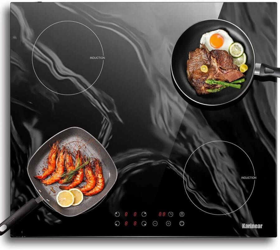 Inductie Kookplaat Induction Hob Induction Cook Top Inductie Fornuis Elektrische Brander 4 Zones 60cm Touch Control Timer Marmerkeramisch Glas 3500W Imet Stekker Veiligheidsslot Zwart