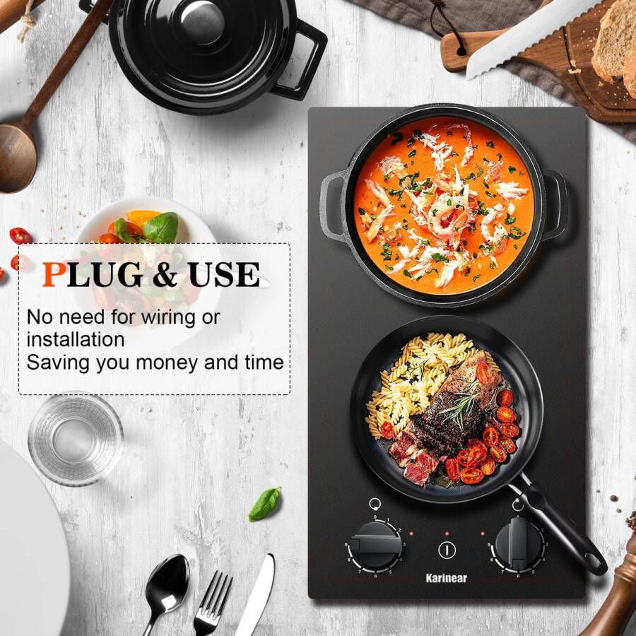 Inductie kookplaat Induction Hob Induction Cook Top Inductie Fornuis Elektrische Brander Inbouw Inductiekookplaat met 2 Branders 30 cm Inductiekookplaat met Stekker en Knopbediening Zwart