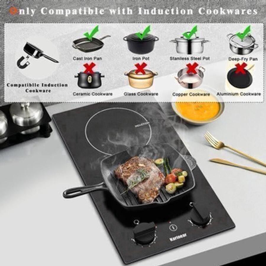 Inductie kookplaat Induction Hob Induction Cook Top Inductie Fornuis Elektrische Brander Inbouw Inductiekookplaat met 2 Branders 30 cm Inductiekookplaat met Stekker en Knopbediening Zwart