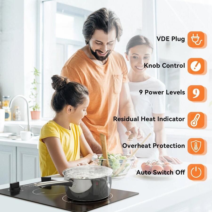 Inductie kookplaat Induction Hob Induction Cook Top Inductie Fornuis Elektrische Brander Inbouw Inductiekookplaat met 2 Branders 30 cm Inductiekookplaat met Stekker en Knopbediening Zwart - Foto 2