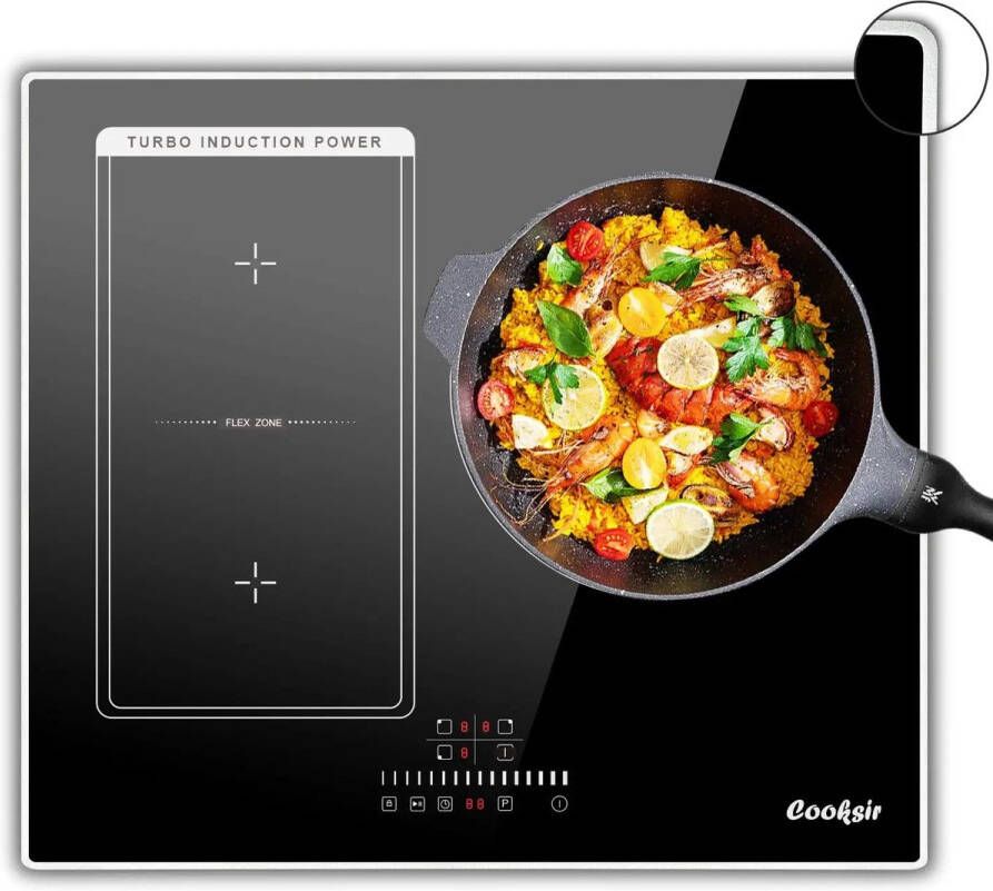 Cooksir Inductie kookplaat Induction Hob Induction Cook Top Inductie Fornuis Elektrische Brander Inductiekookplaat met frame 60 cm 3 platen 6800W Zwart Flexzone voor grill Schuifbediening Touch Control Kinderbeveiliging