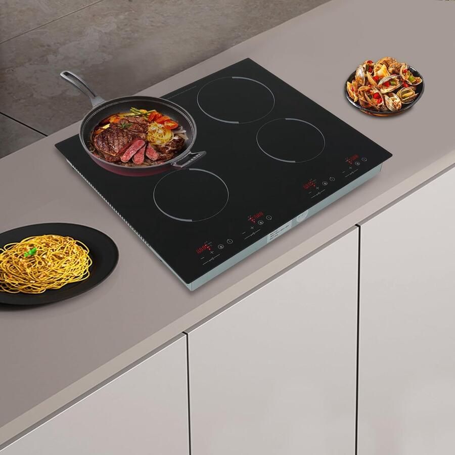Inductie Kookplaat Keramische Kookplaat Elektrisch Efficiënt Koken 4 Onafhankelijke Zones 60 x 51 cm Zwart