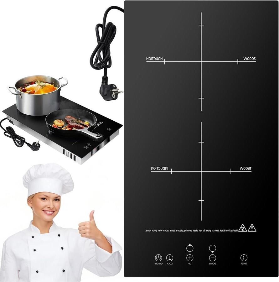 Inductie Kookplaat Keramische Kookplaat Elektrisch Snel Koken Dubbele Kookzones 52 x 29 cm Matzwart