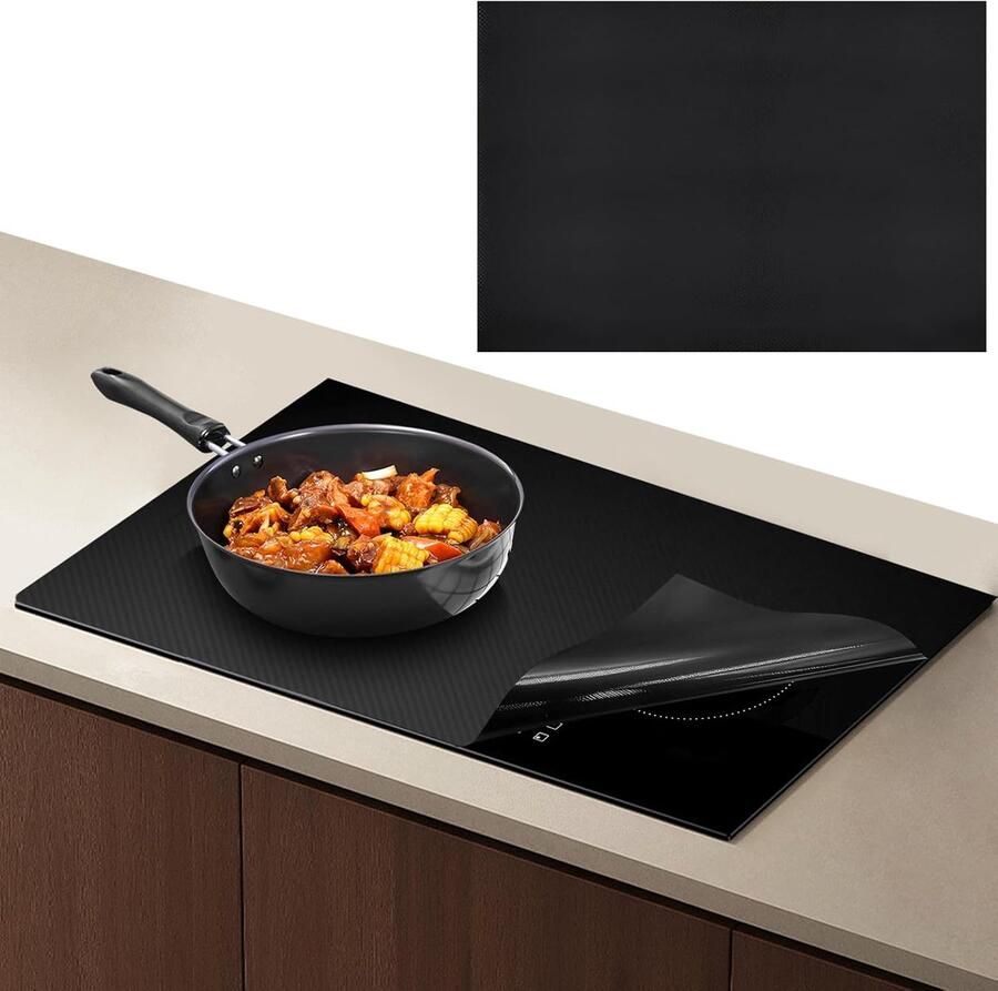 Inductie kookplaat mat Beschermende siliconen pad Keukenblad beschermen Hittebestendig antislip 40 x 60 cm Zwart