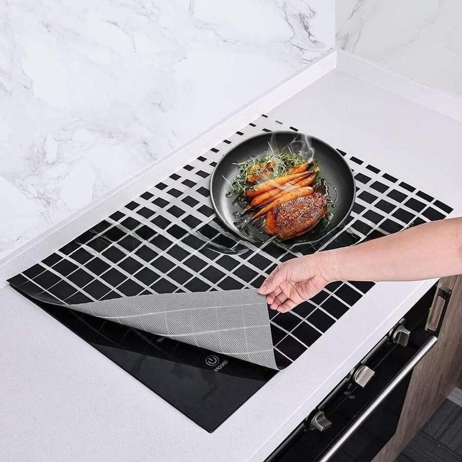 Inductie Kookplaat Mat Beschermmat Fornuis Kookplaat Beschermen Hittebestendig Siliconen 25 x 35 cm Zwart