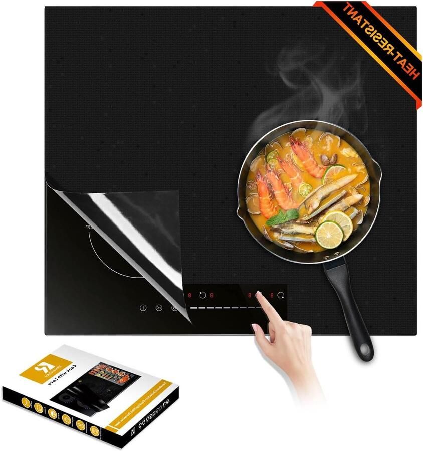 Inductie Kookplaat Mat Beschermmat Kookplaat Beschermen Hittebestendig tot 300°C 61x53 cm Zwart
