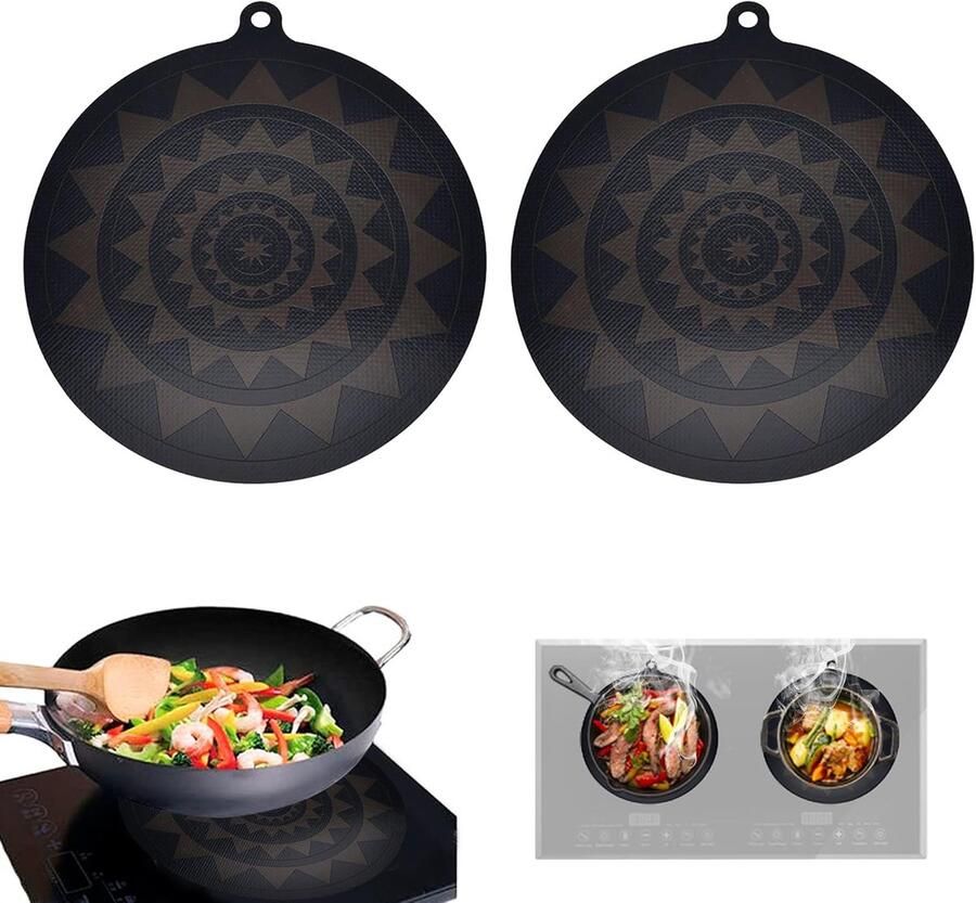 Inductie Kookplaat Mat Beschermmat Siliconen Koken en Bakken Temperatuur Afhankelijk Kleur 2 Stuks 24 cm Zwart