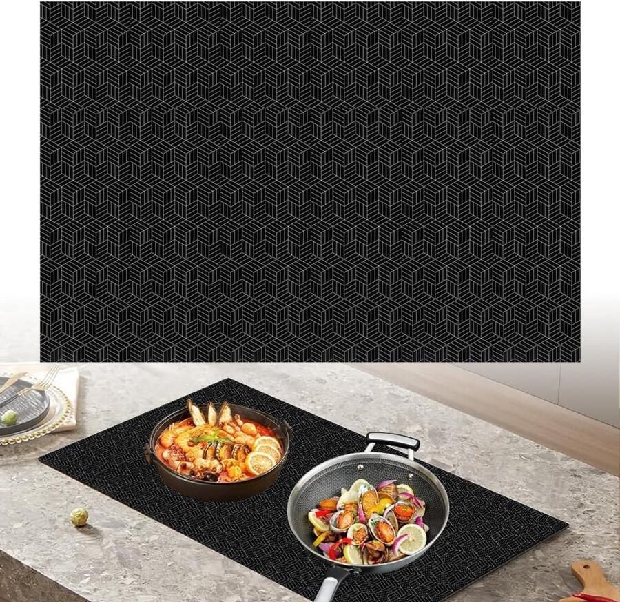 Inductie Kookplaat Mat Beschermmat Siliconen Kookplaat Beschermen Hittebestendig Antislip 78x52 cm Zwart