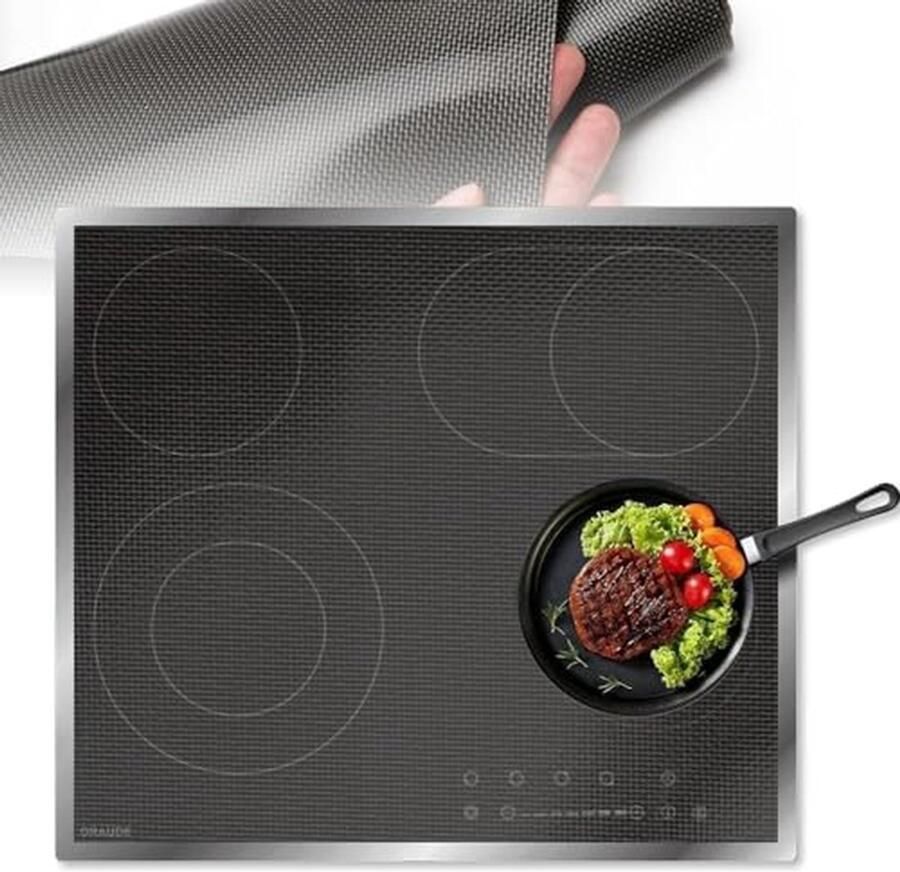 Inductie Kookplaat Mat Beschermmat Siliconen Kookplaat Beschermen Hittebestendig Glasvezel 60 x 40 cm Zwart