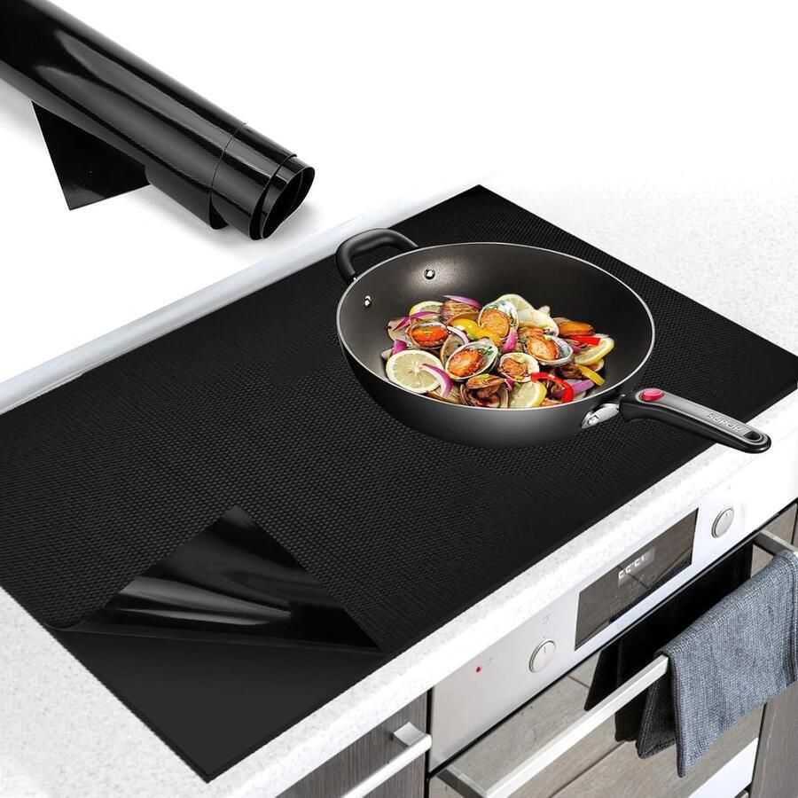 Inductie Kookplaat Mat Siliconen Beschermer Kookplaat Beschermen Hittebestendig Antislip 60 x 53 cm Zwart