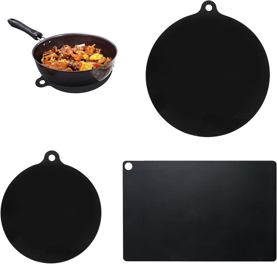 Inductie Kookplaat Matten Kookplaat Beschermer Kookplaat Beschermen Hittebestendig Glasvezel Set van 3 Maten Zwart