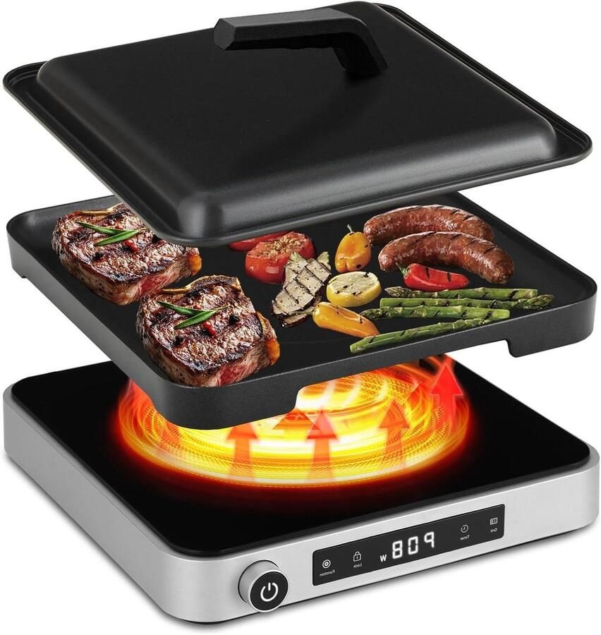 Elektrische Kookplaat Grillplaat Snel Koken 2-in-1 Functie 29 x 29 cm Zwart