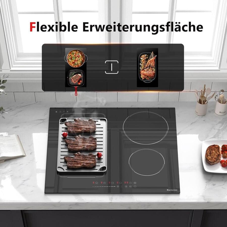 Inductie kookplaat Elektrische kookplaat Koken en Garen Uitbreidbare zone 60 cm Zwart