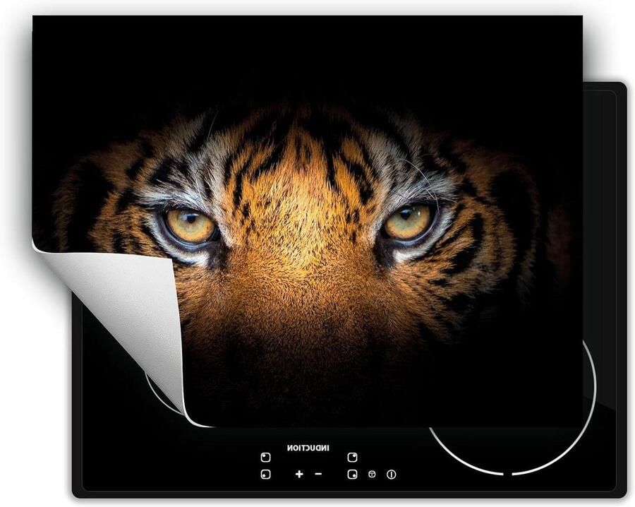Inductie Kookplaat Protector Aanrecht Beschermer Mat Extra Werkruimte Creëren Krasbestendig Vinyl 80x52 cm Tijger Zwart