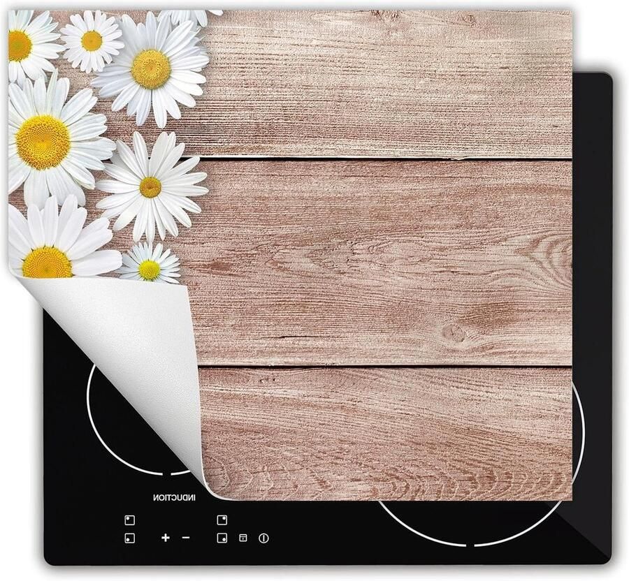 Inductie Kookplaat Protector Aanrechtblad Beschermer Extra Werkruimte Creëren Antislip Vinyl Materiaal 60x52 cm Hout Bloemenprint