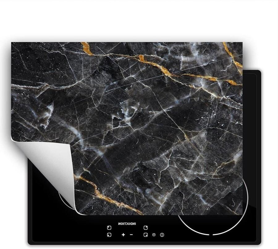 Inductie Kookplaat Protector Aanrechtblad Mat Extra Werkruimte Creëren Anti-slip Vinyl 70x52cm Marmer Zwart