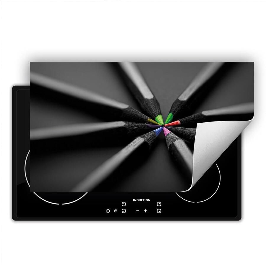 Inductie Kookplaat Protector Aanrechtblad Mat Keuken Beschermen Kras- en Vuilafstotend 90x52 cm Gekleurde Potloden Zwart