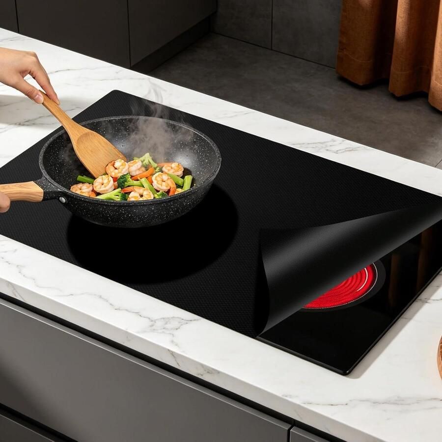 Inductie Kookplaat Protector Beschermmat Kookplaat Koken Beschermen Hittebestendig Siliconen 90 x 55 cm Zwart