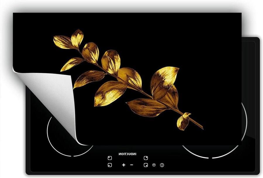 Inductie Kookplaat Protector Kookplaat Beschermer Extra Werkruimte Creëren Kras- en Vlekbestendig 90x52 cm Zwart Goud Bloemen