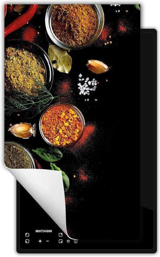 Inductie kookplaat protector Kookplaat beschermer Extra werkruimte creëren Kras- en vlekbestendig 30x52 cm Zwart met kruidenprint