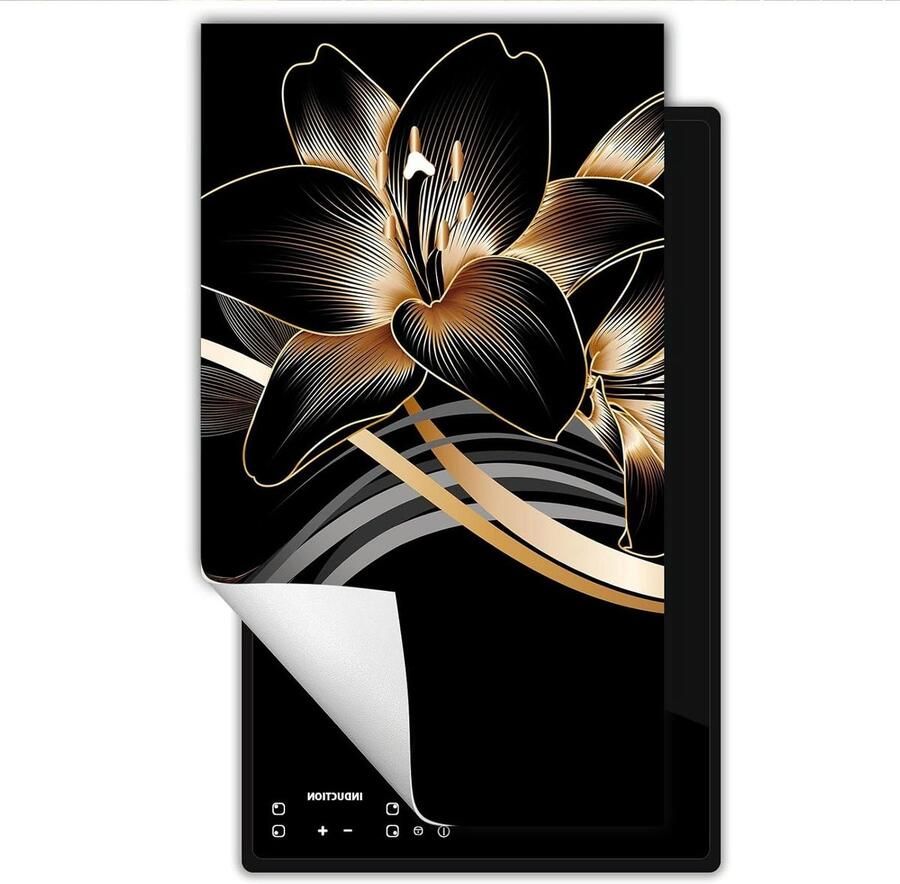 Inductie kookplaat protector Kookplaat mat Extra werkblad Krasbestendig oppervlak 30x52 cm Zwart met orchidee
