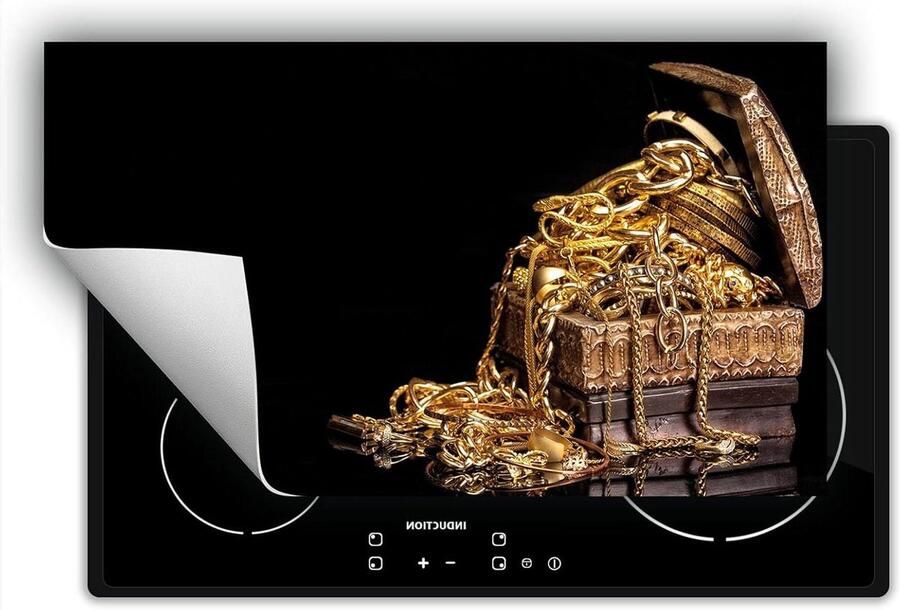 Inductie Kookplaat Protector Kookplaat Mat Extra Werkruimte Creëren Kras- en Vlekbestendig 90x52 cm Goud Zwart
