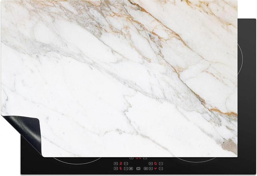 Inductie Kookplaat Protector Kookplaat Mat Keuken Beschermen Marmer Look Print 76x51.5cm Wit Goud