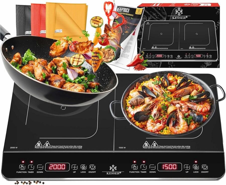 Inductie Kookplaat Vrijstaand 3500W met 2 Kookzones en 4-Uurs Timer