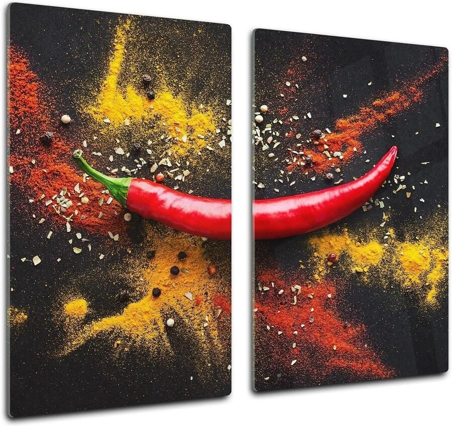 Inductie kookplaatafdekking Glazen keukenbord Koken en snijden Breukvast gehard glas 60 x 52 cm Chilli pepper