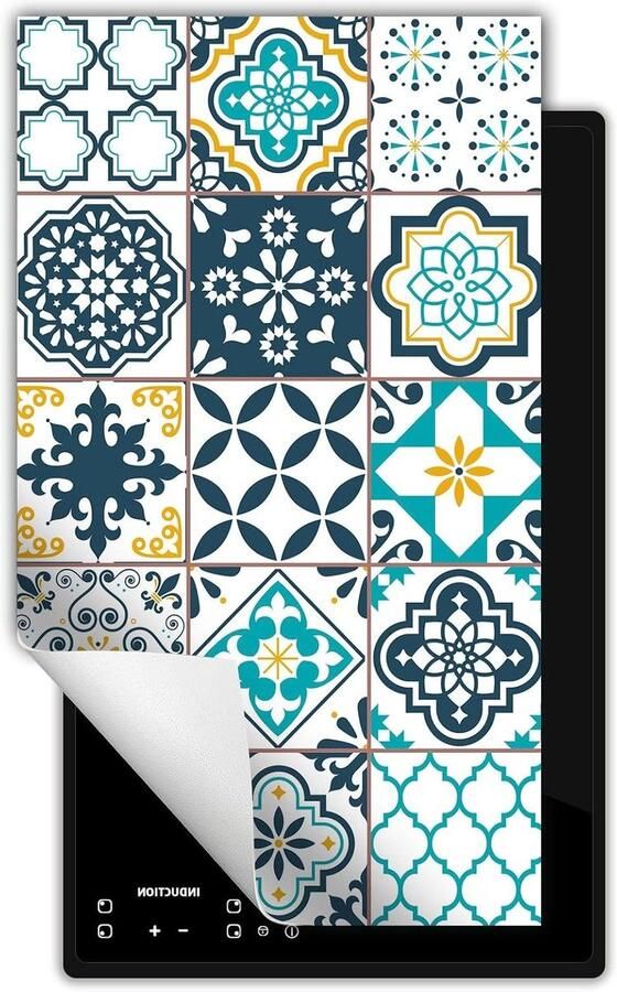 Inductie kookplaatafdekking Kookplaatbeschermer fornuis Extra werkruimte creëren Krasbestendig vinyl materiaal 30x52 cm Mozaïek blauw