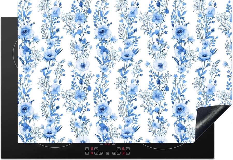 Inductie Kookplaatafdekking Platenbeschermer Mat Krasvrije Kookplaat Extra Werkruimte 77x51 cm Blauw Bloemenpatroon