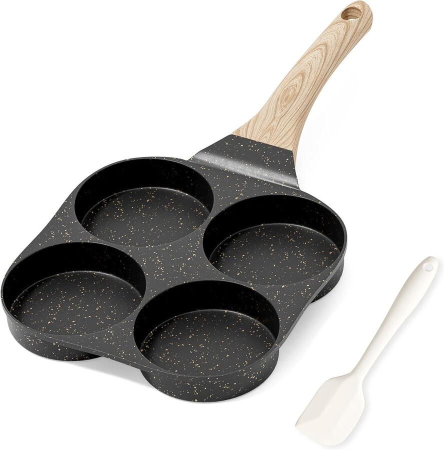 Inductie Omelettepan Antiaanbaklaag Eierkoekenpan Kleine Braadpan voor Inductiekookplaat 4-Cup Ronde Vormige Koekenpannen Creatieve Schattige Ontbijtpan Gezonde Graniet Gecoate Pan PFOA Vrij