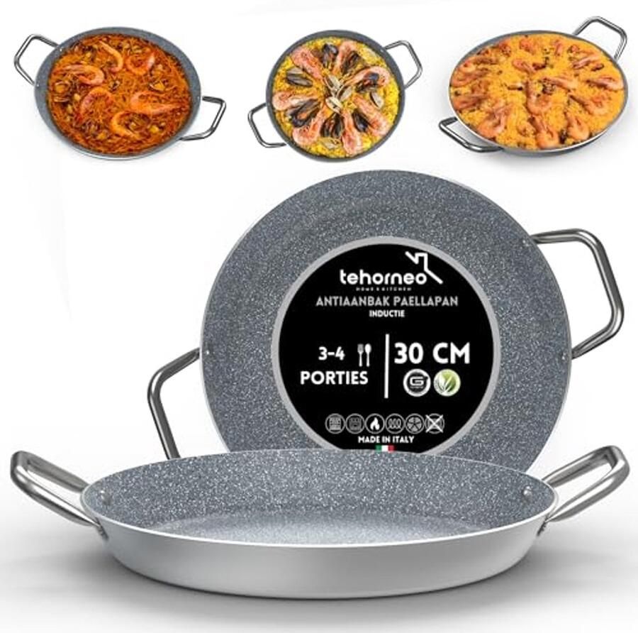 Inductie Paella Pan 30cm Aluminium Antiaanbak Geschikt voor Grill en Vuur