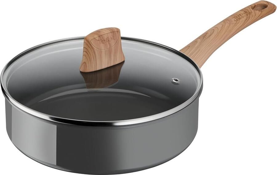 Inductie Sautepan Koekenpan Deksel Snel Koken Keramische Antiaanbaklaag 24cm 3 Liter Grijs