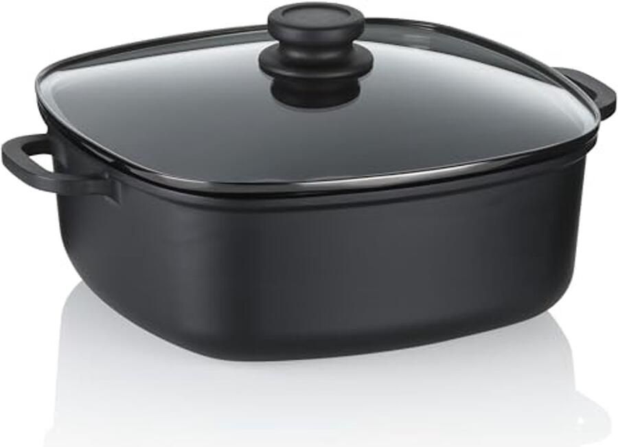 Inductie Stewpan met Glazen Deksel 28 cm Hoog Rim 6 L Gietaluminium Keramische Kookpan