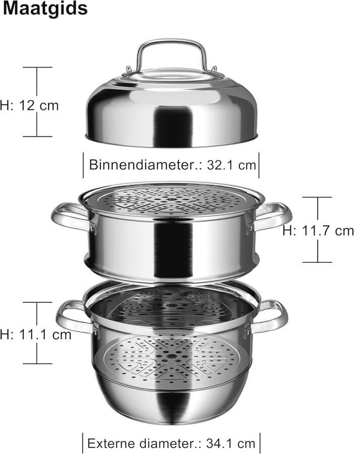 Inductie Stoomboot 32 cm Roestvrijstalen 3-laags Stoompan