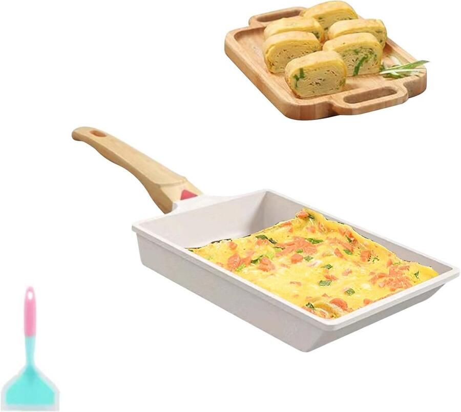 Inductie Tamagoyaki Pan met Siliconen Spatel Groen Anti-aanbak Omeletpan