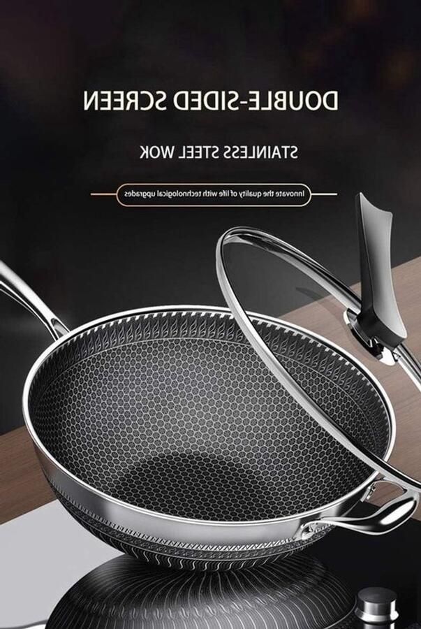 Inductie Wok Roerbak Pan Snel Koken Honingraat Anti-aanbak 34cm Zilver