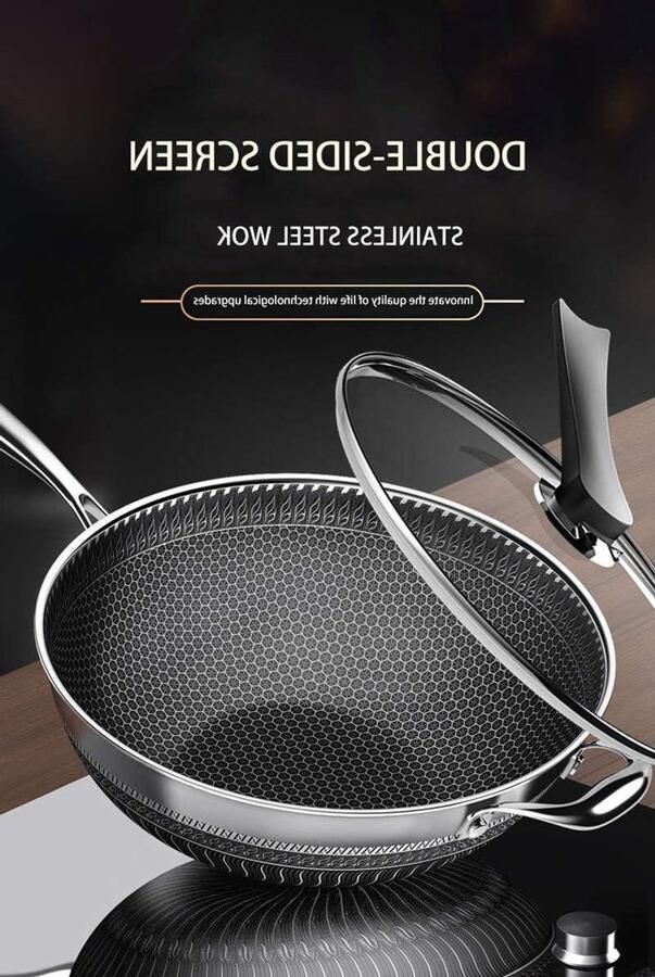 Inductie Wok Roerbak Pan Snel Koken Honingraat Anti-aanbak 34cm Zilver