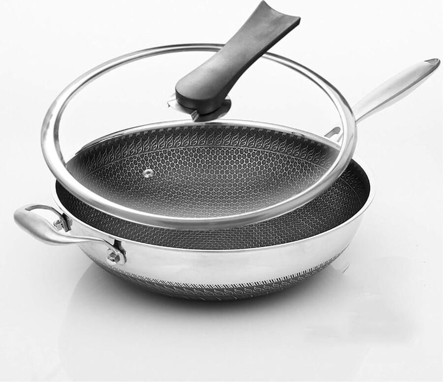 Inductie Wok Roerbakpan Gezond Koken Antiaanbaklaag 38 cm Zwart