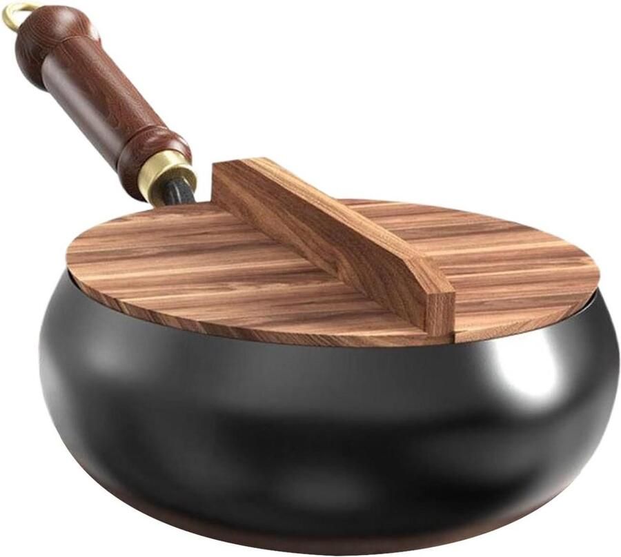 Antiaanbakpan Wokpan Koekenpan Thuis koken Gelijkmatige warmteverdeling 24 cm Zwart