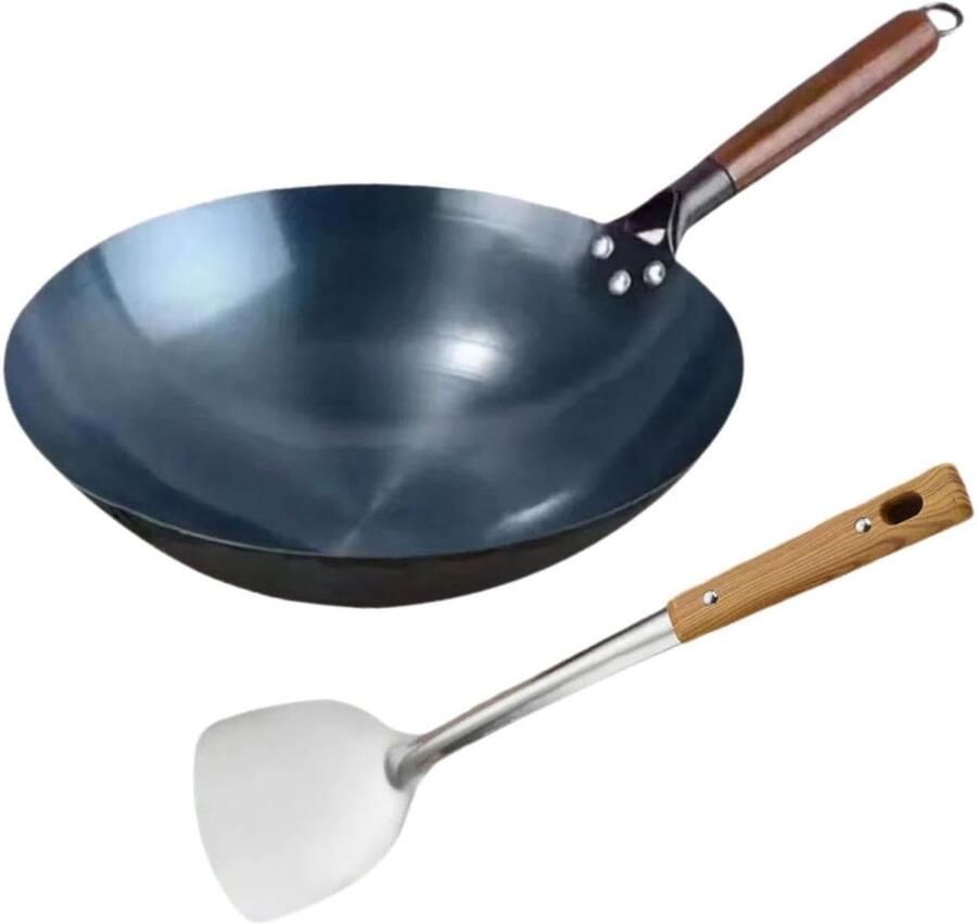 Inductie Wokpan Koekenpan Platte Bodem Snel Koken Gelijkmatige Warmte 30 cm Diameter Zwart