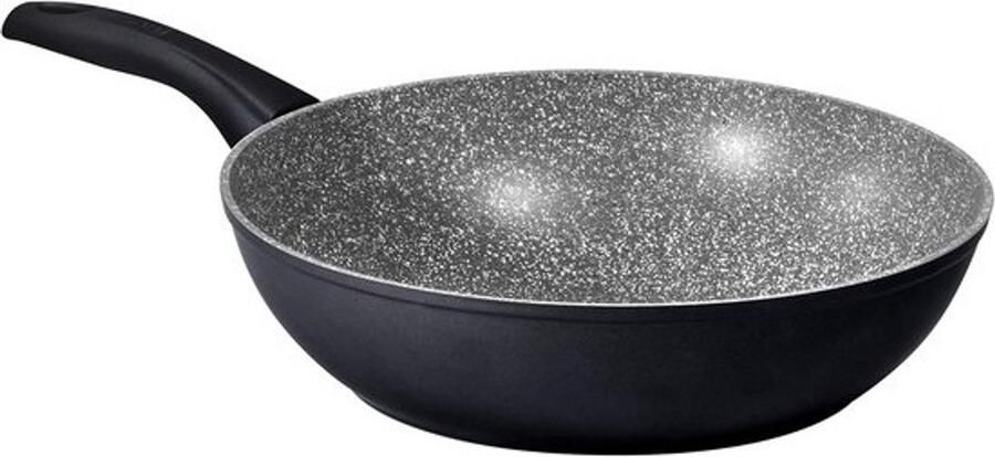 Inductie Wokpan Roerbakpan Aluminium Gezond Koken Steeneffect Oppervlak 28 cm Zwart