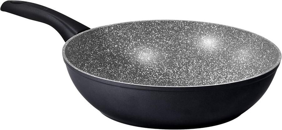 Inductie Wokpan Roerbakpan Aluminium Gezond Koken Steeneffect Oppervlak 28 cm Zwart