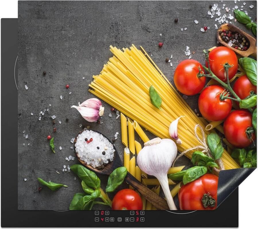 Inductiebeschermer 57x51 cm Keukeninrichting Antislipmat voor Inductiekookplaat Rustiek Pasta Kruiden Tomaat en Specerijen