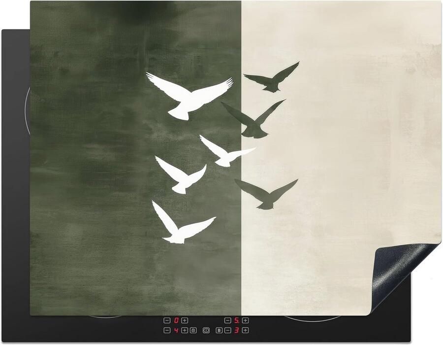 Inductiebeschermer 77x59cm Antislip Keukenbescherming en Decoratie voor Inductiekookplaat Japandi Vogel Groen