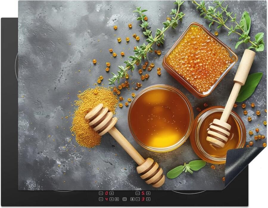 Inductiebeschermer 77x59cm Antislip Keukenbescherming voor Inductiekookplaat Betonnen Uiterlijk met Kruiden en Still Life