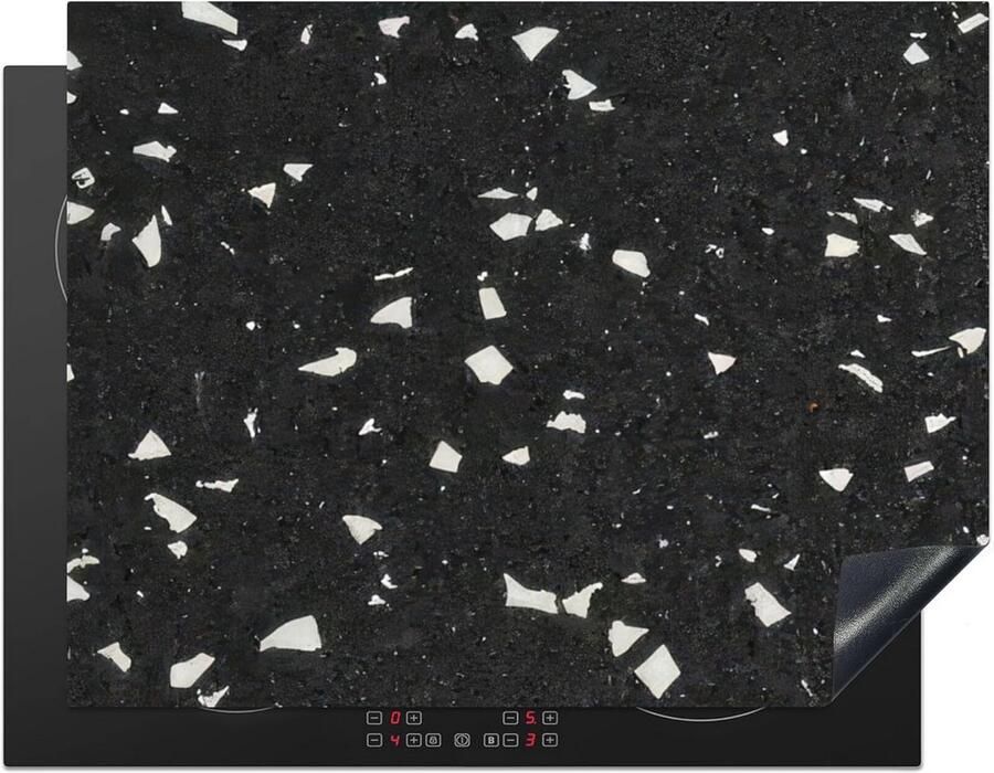 Inductiebeschermer 77x59cm Antislip Kookplaatbeschermer voor Inductiekookplaten Terrazzo Zwart Grijs Wit